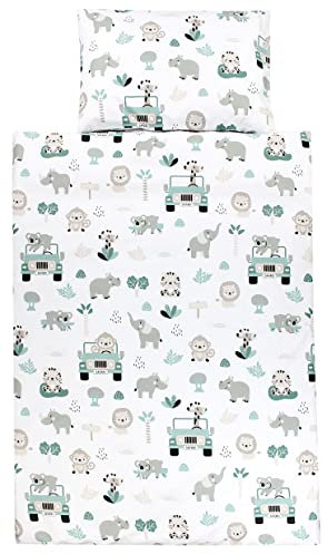 TupTam Ropa de Cama para niños y niñas Juego de 2 Piezas 100 x 135 cm + 40 x 60 cm, Zoo Verde, 120x90 cm