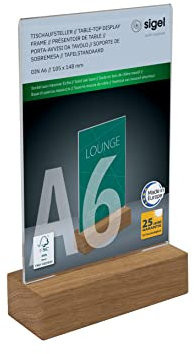 SIGEL TA252 Espositore da tavolo verticale, acrilico, con base in legno rovere, per A6