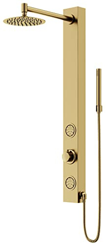 VIGO Gardenia 39 in. H x 4 in. W 2-Jet Shower Panel System with Round Head and Hand Shower Wand in Matte Brushed Gold VG08016MG
