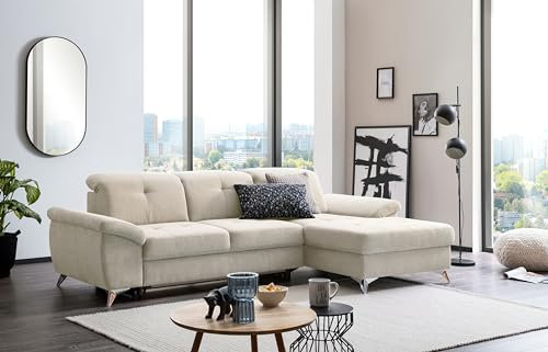 Traumnacht Toulouse Sofa 2-Sitzer mit Recamiere rechts, inkl. Schlaffunktion, Bettkasten und verstellbarem Rücken, beige, produziert nach deutschem Qualitätsstandard