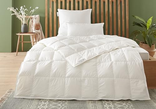 Badenia Trendline Eco dun kassettfilt lätt med 90% dun och 10% fjädrar i klass I, 155 x 200 cm, vit, Oeko-Tex certifierad, tillverkad enligt tysk kvalitetsstandard