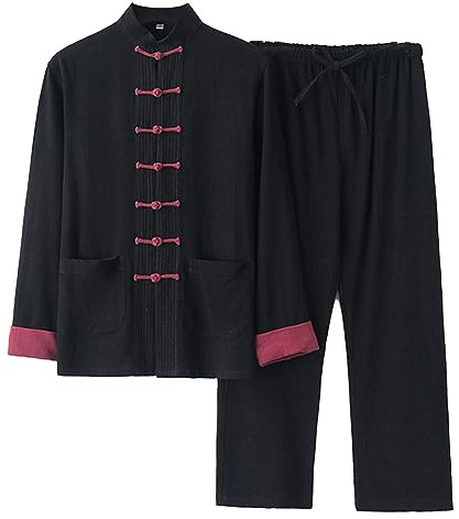 GVILTY Cotton Linen Tai Chi Uniform Shirt Pants - Qi Gong Martial Arts Kung Fu Clothing (Black1,4XL)