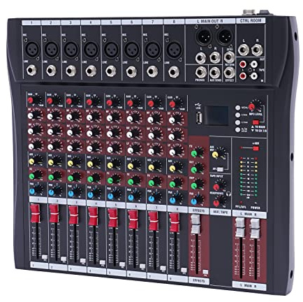 BAOCHADA Table de mixage audio professionnelle 8 canaux - Table de mixage stéréo en direct - Console de mixage audio stéréo - Avec USB et Bluetooth - Pour karaoké, DJ, studio