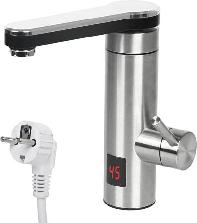 Elektrischer Wasserhahn 3KW Sofortiger Warm Wasserhahn, Elektrische Heizung KüChenarmatur mit 360° LED Temperaturanzeige, Mischbatterie Edelstahl Armatur Wasserhahn