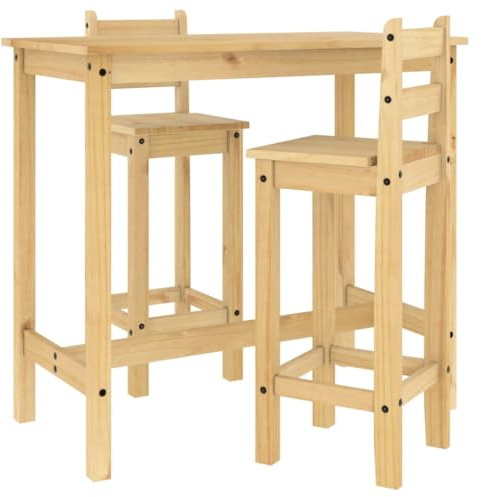 vidaXL Set de Bar 3 Piezas Madera Maciza de Pino, Set de Bar, Mesa y taburetes Altos, Mesa y sillas de Bar, Mesa y taburetes de Bar