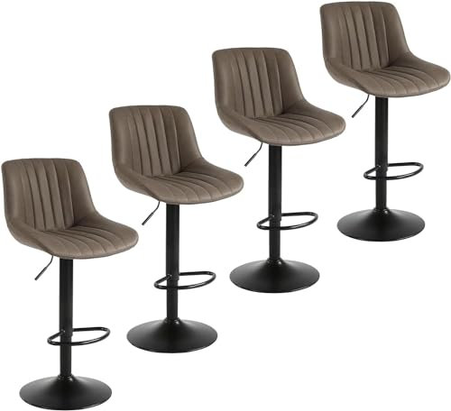 Youhauchair Barhocker 4er Set, Drehbare Barhocker mit Lehne, Höhenverstellbar aus PU-Leder, Moderner Barstuhl Küchenhocker Bar Hocker Bar Stool, Braun