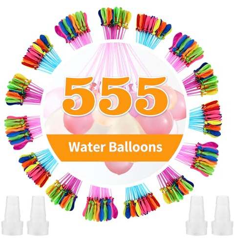555 Pezzi Palloncini Acqua，Bombe d'Acqua Con 4 attacchi per rubinetto，Water Balloons，Autosigillante palloncini d'acqua，Adatto per giochi in spiaggia in piscina, giochi d'acqua per adulti e bambini