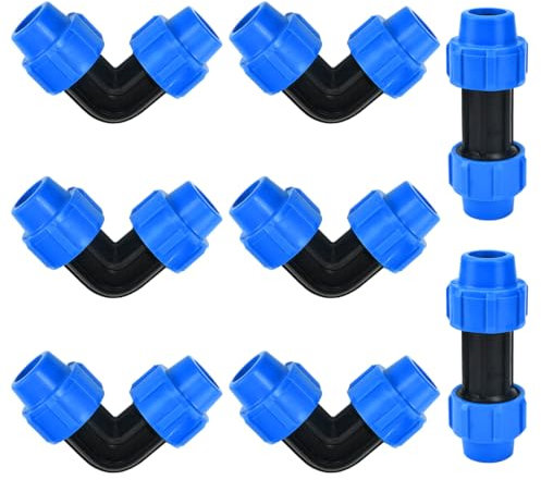 HEKOBAG 8 Pezzi Raccordo a Compressione 20mm Raccordi a Compressione per Irrigazione Raccordi a Compressione in Polipropilene Raccordo a Compressione 90°/ 180° per Tubo Polietilene(Blu)