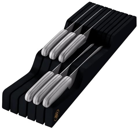 Messerblock in der Schublade, Bambus-Messer-Schubladen-Organizer für die Küche, passend für 5 lange + 6 kurze Messer, Aufbewahrung von Messern mit nach unten zeigenden Klingen, Steakmesserhalter aus