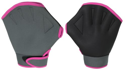 PATIKIL Webbed Swimming Gloves, 1 Pair Swim Gloves Aquatic Fitness Water Resistance Aerobics Gloves for Women and Men Swimming Diving, Gray/Rose Red, L
