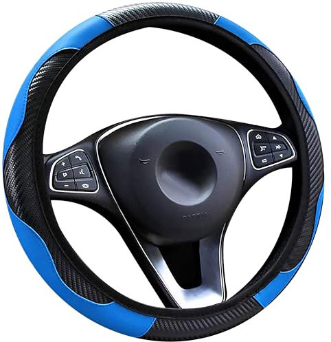 GOZINA Steering Wheel Covers, Anti-flip Microfiber Leather for Steering Wheel,Universal Size Fit 37cm-38cm/14.5inch-15inch,Steering Wheel Cover for SUV/Van/MPV/Car (blue-black)