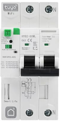 DewinLVD Interruttore Magnetotermico Differenziale WIFI, Interruttore Automatico 2P 63A Protezione Contro le Perdite Riarmabile Tuya APP Controllo Remoto