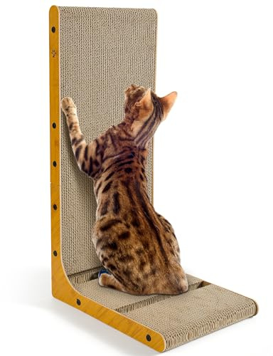 Rascador para Gatos - Arranhador para Gato 70 cm Forma L con Juguete - Cartón Corrugado de Alta Densidad - Ideal para Paredes y Sofás