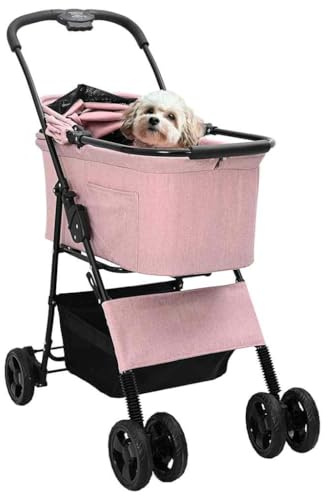 vidaXL Hundvagn för hund, katt, husdjursvänlig, rosa, 4 hjul, storlek 81 x 47 x 99 cm med känslig broms, bekväm, vibrationsbeständig, hopfällbar husdjursvagn för hundar och katter