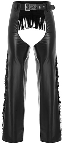 Riismen Costume Cowboy Western pour Hommes Vintage Chaps Bas Pantalon Moto Équitation Pantalon Évidé Déguisement Halloween Carnaval Noir 4XL