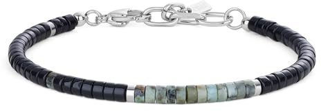 COAI Bracciale da Uomo Pietre Naturali, Bracciale di Perline Heishi di Onice Nero e Turchese Africano