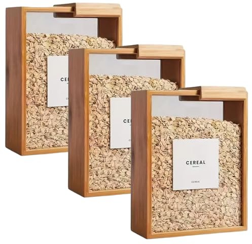 NASSMOSSE Cereal Storage Containers 3PCS 3L Wooden Cereal Containers with Lids Airtight Food Storage Container for Rice, Flour, Snack Pet Food