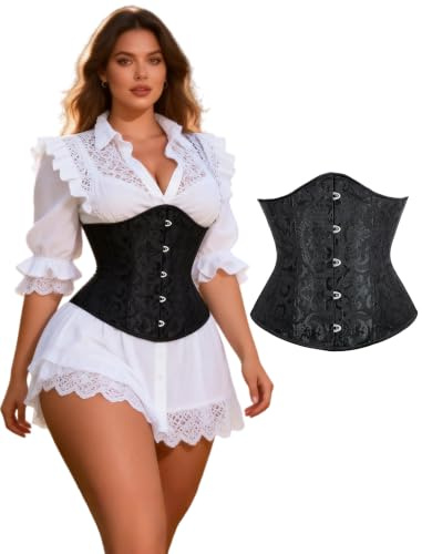 ohmydear Damkorsett vintage, korsett, bustier, jacquard, snörkorsett med 14 bened underbröstkorsett, midjegörare, korsett topp, sexig kroppsformare, magväg för fest, karneval, halloween, XS-5XL