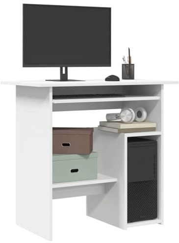 Générique Bureau Blanc 80x45x74 cm Bois d'ingénierie, Bureau Ordinateur avec Étagère Latérale pour Tour PC, Poste de Travail Moderne pour Petit Espace, Dossier et Clavier, Facile à Nettoyer