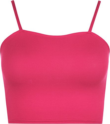 WearAll Womens Strappy Sleeveless Ladies Bralet Crop Stretch Vest Top - Cerise - 8-10