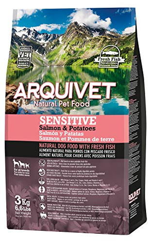 ARQUIVET Arquivet - Sensitive - Croquettes pour chiens adultes - Saumon et pommes de terre - 3 kg - Aliments secs pour chiens - Digestibilité élevée, gastroineurs