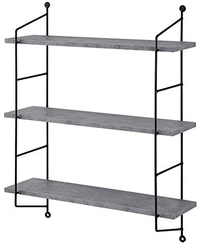 [en.casa] Wandregal Ösel Hängeregal Bücherregal hängend mit 3 Regalböden Beton-Optik Wohnzimmer Regal mit Stahlrahmen Küchenregal