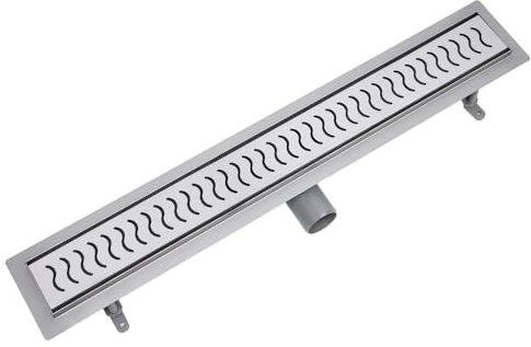 VOGI Duschrinne Edelstahl Komplettset mit dem Rost ONDA Haarsieb Rinne mit Siphon Montagefüße Inklusive mit Dichtmanschette Doppelkammer Bodenablauf Länge 80 cm