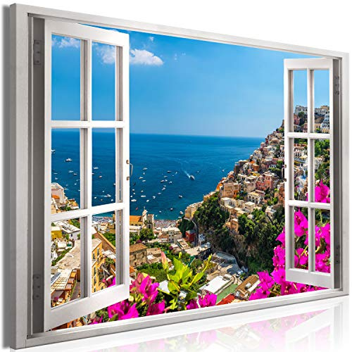 murando Cuadro Acústico Vista de la ventana 120x80 cm espuma acústica absorbe el sonido aislamiento lienzo de 1 pieza Impresión Artística Decoración de Pared Positano Italia Paisaje d-C-0227-b-a