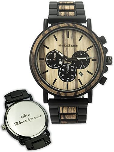 HOLZZEUG Gravierte Herrenuhr aus Holz mit oder ohne Gravur Armbanduhr mit personalisierter Gravur
