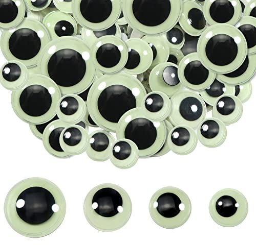 TOAOB 100 Stück Fluoreszierende Selbstklebend Wackelaugen Runde Schwarz Weiß 24mm bis 40mm Kunststoff Augen für Scrapbooking Kunsthandwerk Zubehör
