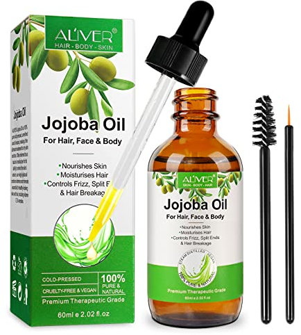 Bio Jojobaöl Öl, Jojobaöl für Haarwachstum, 100% reines Jojoba Öl für Haarwachstum und Hautpflege, Haare, Bart, Haut und Nägel, Körpermassage Öl, 60 ml