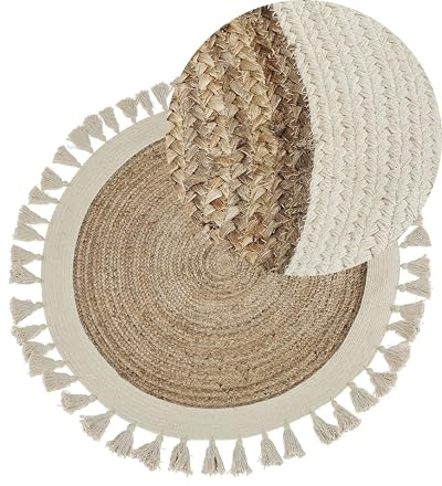 Beliani Runder Teppich mit Fransen Jute ⌀ 120 cm beige SAMSUN