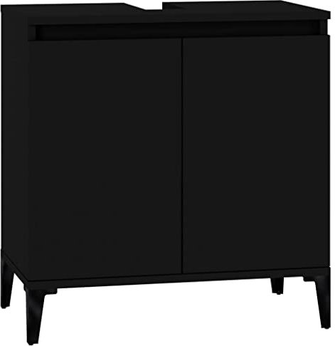 vidaXL Meuble d'Évier, Armoire de Lavabo avec Compartiment et Pieds, Meuble sous Lavabo avec Portes Salle de Bain, Industriel, Noir Bois d'Ingénierie