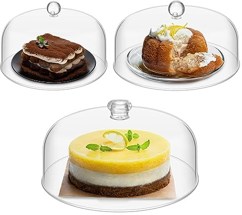 Uiifan 3 Pcs Clear Cake Dome Cover 7 9 11 Acrylic Cake Stand Cover Round Cheese Cloche Dome Plastic Food Cloche for Display Serving Platter