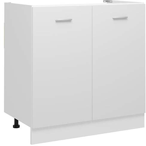 GuyAna Armario Inferior Fregadero contrachapada Blanco 80x46x81,5 cm Mueble bajo Cocina Armario baño Columna Armario de Mesa Armario Cocina