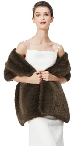 BEAUTELICATE Estolas de Pelo para Bodas Fiesta Capa Poncho Invitada Mujer Faxu Fur Shawl with Trim（Marrón,talla única）