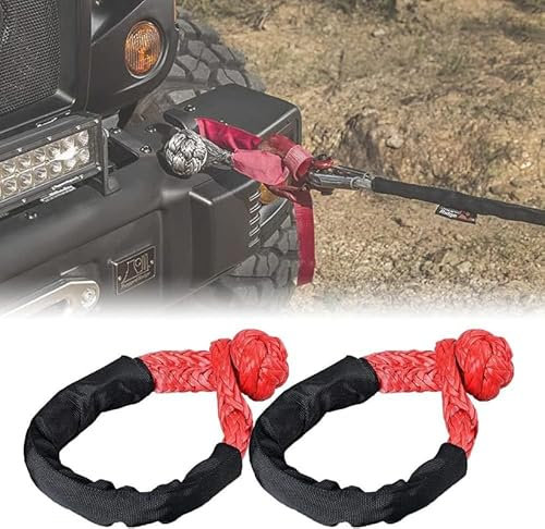 CiCixixi 2 Piezas Grillete Suave, Grillete Todoterreno, Cuerda de Remolque, grillete Suave con Funda Protectora, Resistencia a la Rotura de 17T para Vehículos Jeep de Recuperación Todoterreno (Rojo)