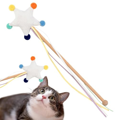 Katt-teaser, kattfiskespö - katt teasing stick kattunge teaser - kattleksaker Star Moon Cloud, husdjurstillbehör, kattleksak inomhus