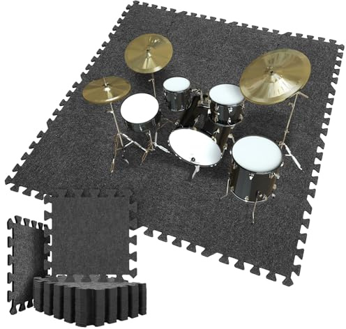 Nuanchu 16 Pcs Thick Sound Absorbing Interlocking Floor Mats, 11.8 x 11.8 Inches High Density Piano Carpet Drum Rug Sound Absorbing Rug, Non-slip Anti Vibration Soundproof Pads for Music Studio