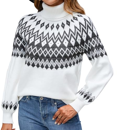 Genfien Jerséis para Mujer Jersey de Cuello Alto Manga Larga Jersey Suelto de Punto Tops Gruesos de Invierno Jersey de Navidad para Mujer Sweater Casual Invierno Otoño
