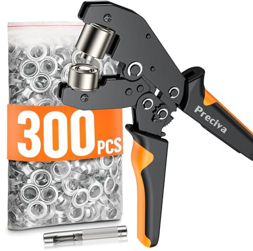 Preciva Ösenzangen Set, 300 Stück Ösenpresse kann,Selbstverriegelung zur platzsparenden Aufbewahrung,für PVC-Banner, Planen, Pappe, etc. verwendet Werden.
