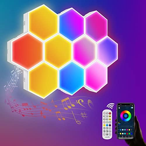 NIKYJM 10 Pezzi Pannello LED Da Parete Esagono Gaming Lampada Da Parete Sincronizzazione Con Musica Smart RGB Atmosfera Luce con App, 16 Milioni di Colori Creativi Appliques Murali per Decorazione