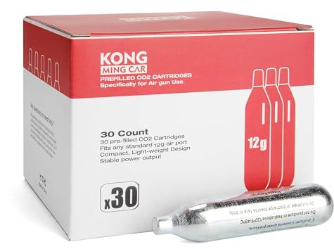 KONG MING CAR CO2-kapslar, högkvalitativ CO2-patron med tryckgas och stålhölje, oljefri och läckagesäker design för pneumatiska enheter och tillbehör (8g/12g) (12g30p)