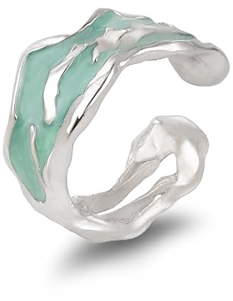 Melhill 925 Sterling Silver Ear Cuffs Hypoallergenic Molten Texture Green Enamel Non Pierced Clip On Cartilage Wrap Adjustable Minimalist Statement Jewellery for Women
