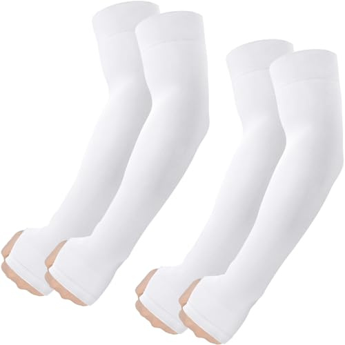 fuinloth 2 Paia Manicotti con foro per pollice Braccia per Uomo e Donna, Ideali per Sportivi Padel Basket Pallavolo 2 Bianco