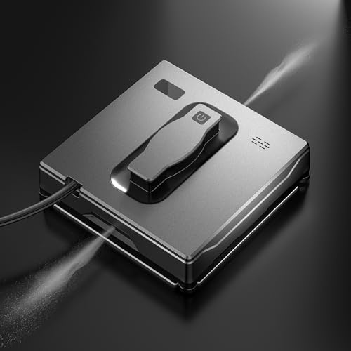 Robot Nettoyeur de Vitres Intelligent à Double Spray avec 3 Modes de Chemin (Z/N, Z, N), Robot Laveur de Vitre Automatique avec Télécommande et Contrôle Par Application, Gris
