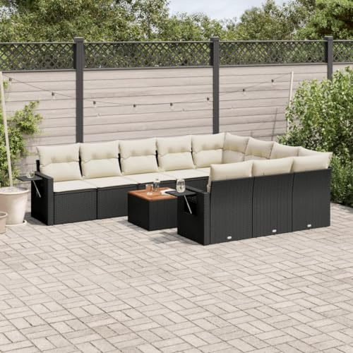 QZZCED Set di divani da giardino con tavolino pieghevole, rattan PE resistente e cuscini sfoderabili per terrazza o patio, mobili da esterno modulari e facile da pulire