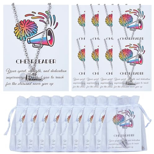 NICENEEDED 24PCS Cadeaux de Pom Pom Girl Colliers de Soutien en Gros avec Carte de Motivation Personnalisée Cadeau de Soutien Accessoires de Cheerleading à la Mode Équipe de Danse au Mégaphone