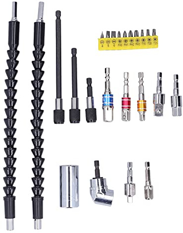 Extensión flexible de taladro en acero inoxidable, extensión de broca plegable en ángulo recto con múltiples cabezas de destornillador para espacios estrechos y reparaciones