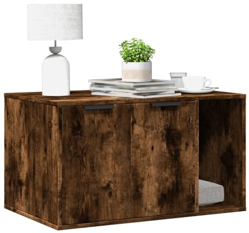 Mokuyary Meuble de Bac à Litière pour Chat chêne fumé Salon B | bois ingénierie Maison de Toilettes pour Chats, Table Basse pour Chambre, Balcon